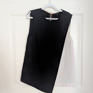 Ted Baker Asymmetrical black and white sleeveless blouse